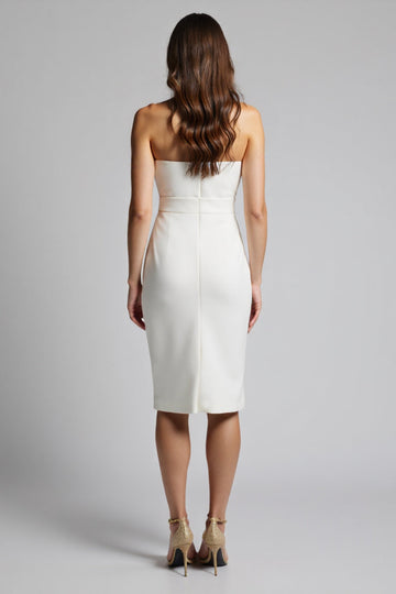 Robe de travail bustier blanche moulante jusqu’au genou avec fente